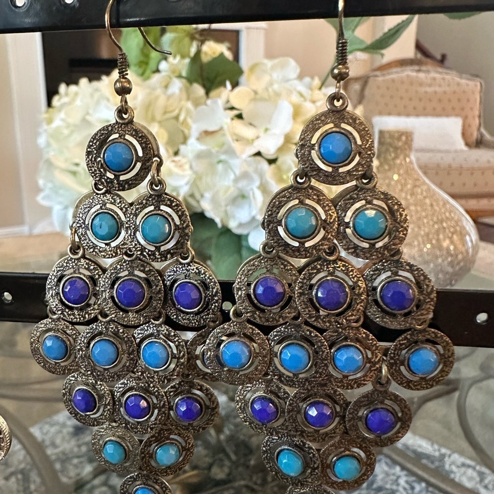 Earrings Blue y2k dangle brass/gold color